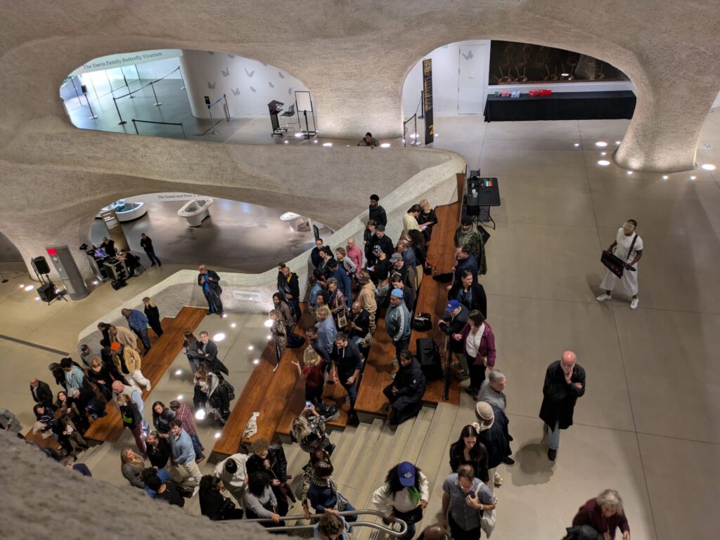 Overhead view of Sanford Biggers in Gilder Auditorium